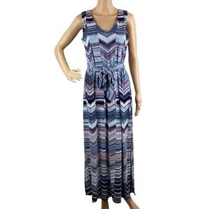 Chico's Cool-Toned Chevron Striped Maxi Dress Size M Blue